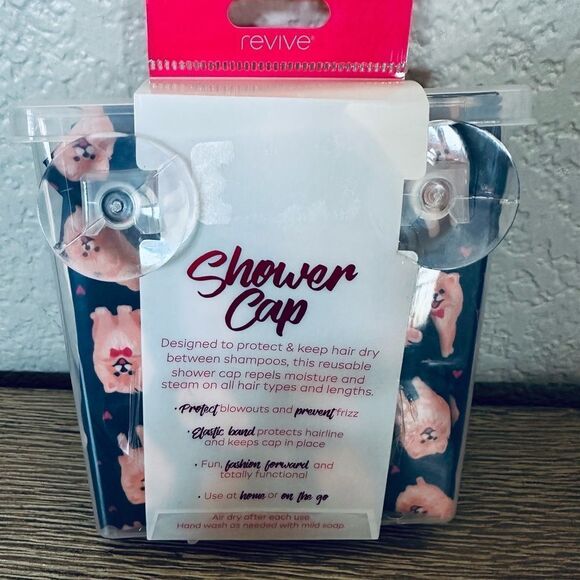 Pomeranian Dog Black Red Hearts Shower Cap & Storage Container - Picture 2 of 2